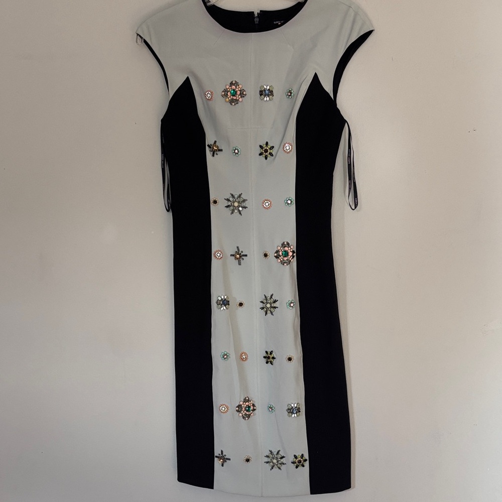 Karen Millen Black and Gray Sheath Midi Dress with rhinestones
